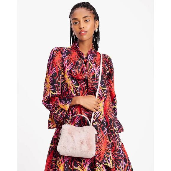 NWT Kate Spade Knott Faux Fur Mini Crossbody Tote Purse/Pink/Faux Fur - Picture 8 of 10